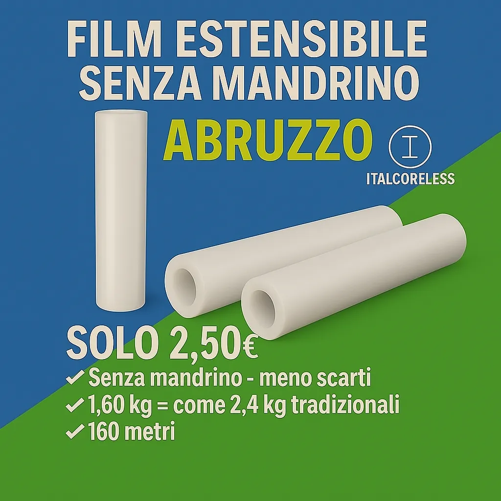 Film Estensibile Abruzzo senza mandrino - 160 m × 23 µm Film estensibile senza mandrino per l'Abruzzo: 160 metri, 23 micron, ideale per imballaggi a Pescara, L’Aquila, Chieti, Teramo e province