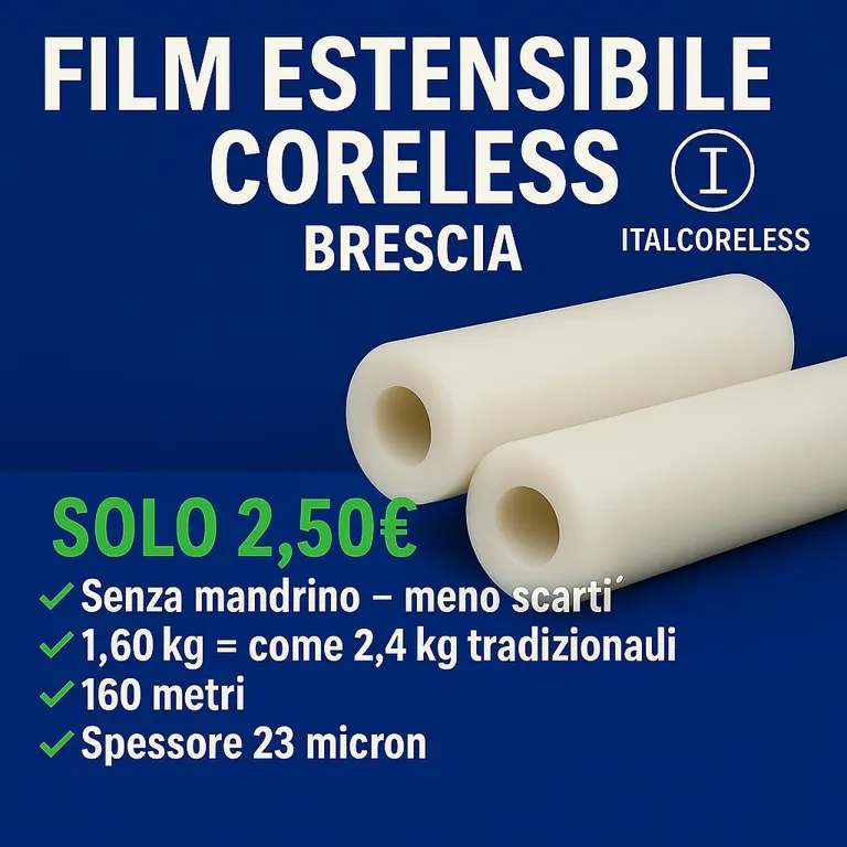 Film estensibile senza mandrino, 160 metri, 23 micron, ideale per imballaggi a Brescia e provincia