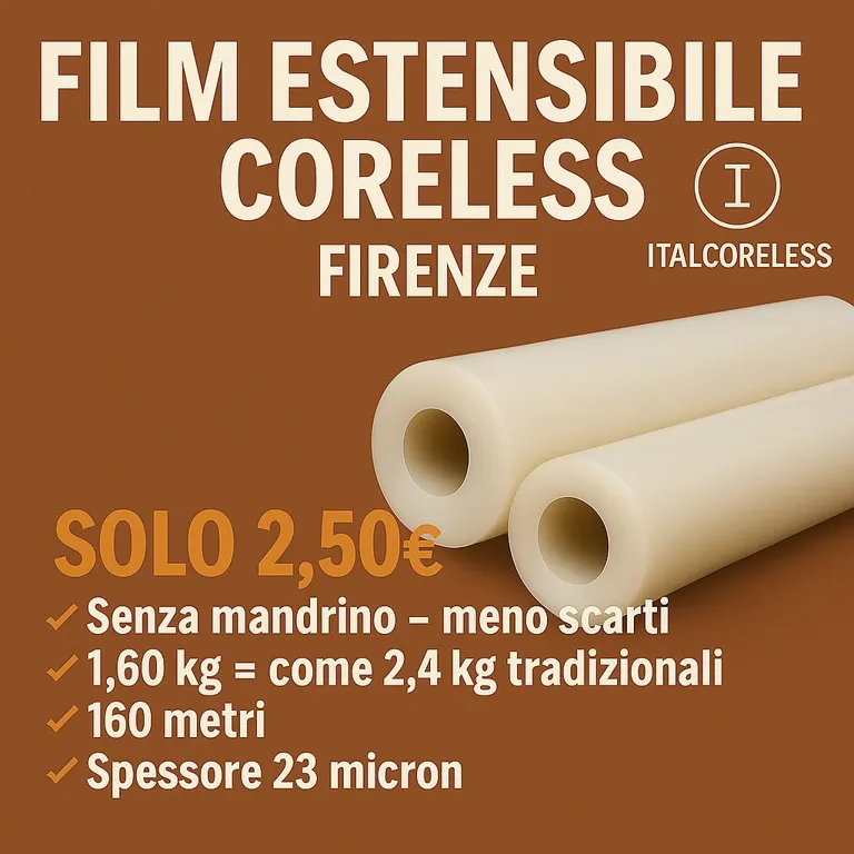 Film estensibile senza mandrino, 160 metri, 23 micron, ideale per imballaggi a Firenze