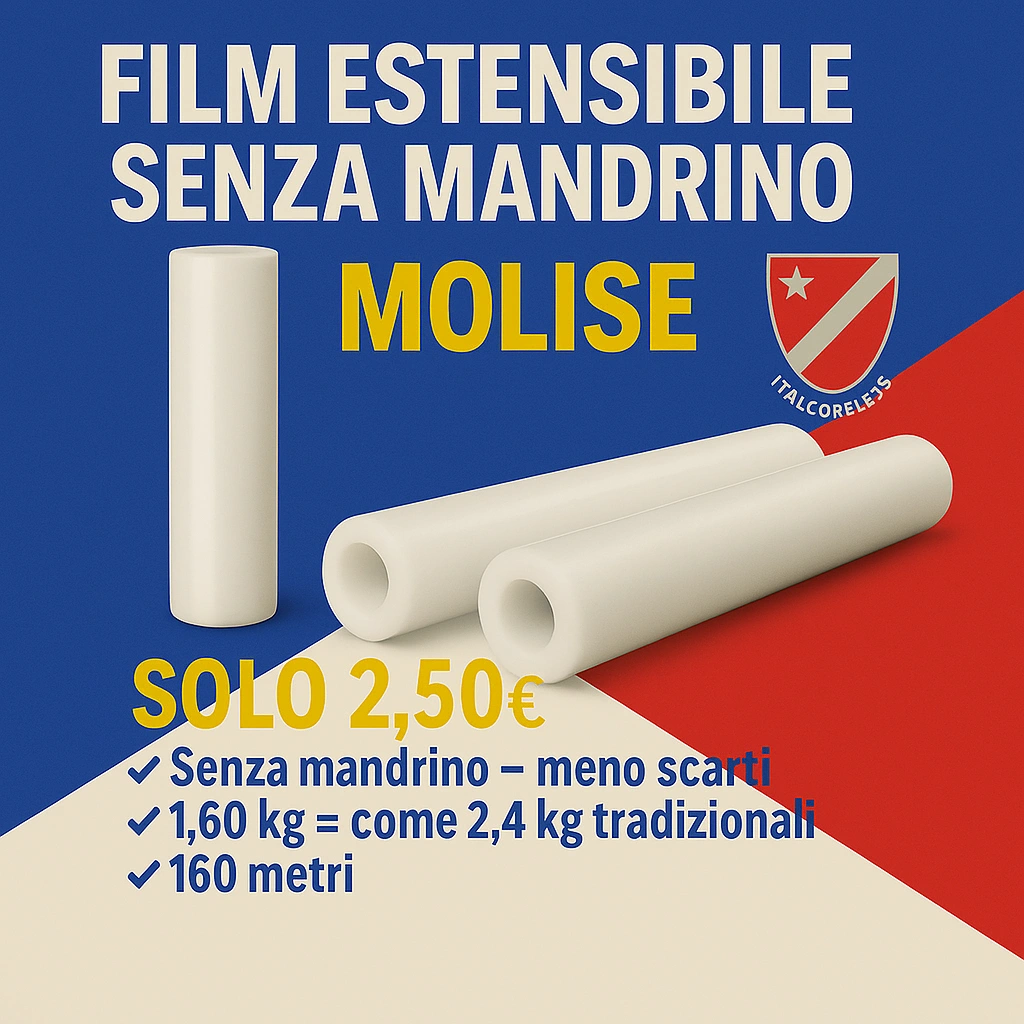Film Estensibile Molise senza mandrino - 160 m × 23 µm Film estensibile senza mandrino per il Molise: 160 metri, 23 micron, ideale per imballaggi e logistica a Campobasso, Termoli e Isernia