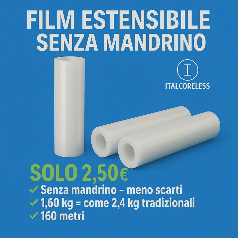 Film estensibile senza mandrino, 160 metri, 23 micron, ideale per imballaggi a Napoli e provincia