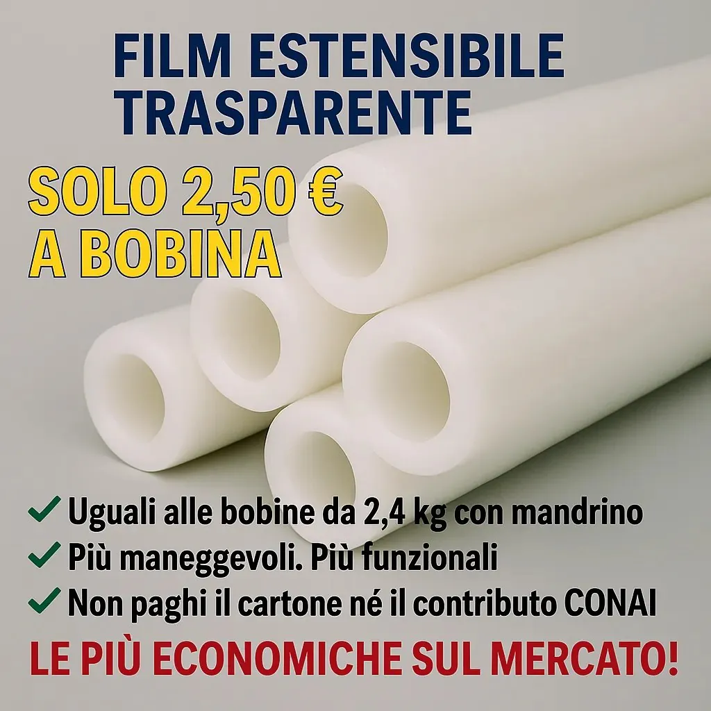 film estensibile trasparente senza mandrino, 160 metri, spessore 23 micron